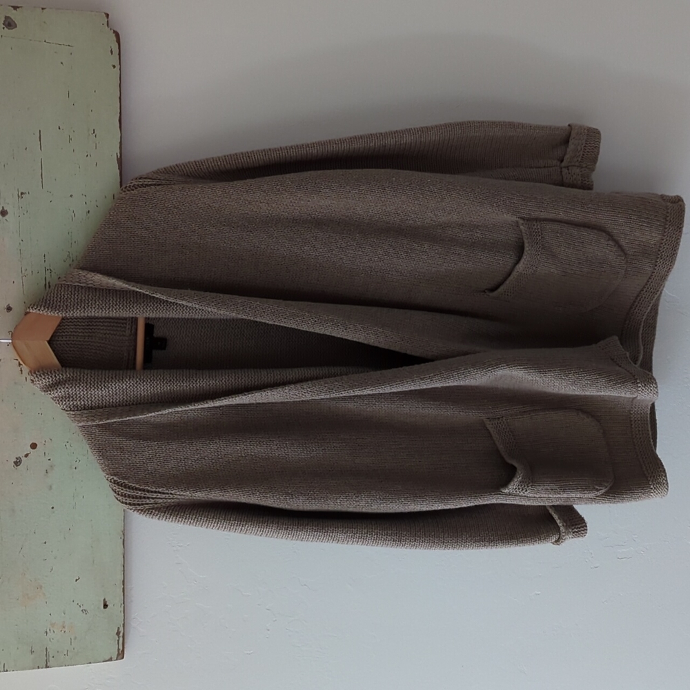 J. CREW I Oversized Tan Cotton & Wool Blend Open-Front Long Cardigan Sweater, XS - Picture 4 of 13